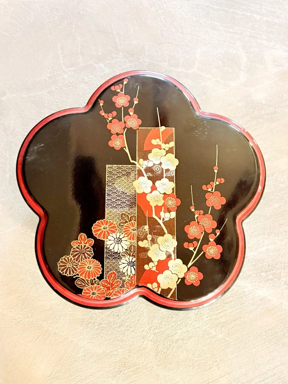 Vtg 1970s Japanese Lacquerware Hanami Bento Box 5 Compartmnt Cherry Blossom Tray